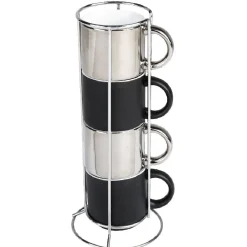 Best 4 tasses en céramique noir et argent avec support metallique h30 Vaisselle Et Accessoires De Table
