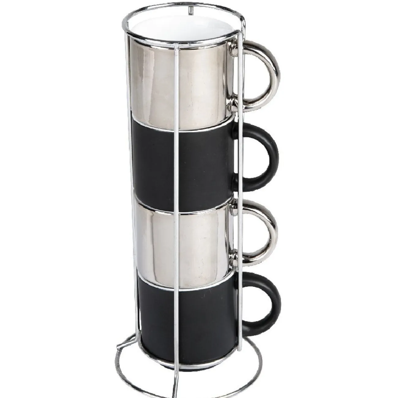 Best 4 tasses en céramique noir et argent avec support metallique h30 Vaisselle Et Accessoires De Table
