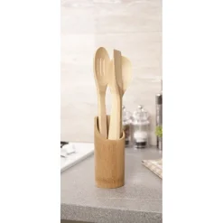 Discount 3 ustensiles de cuisine et support bois Préparation Culinaire