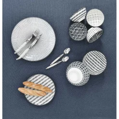 Assiette à dessert blanche motif ligne de croix noir|Gifi Outlet