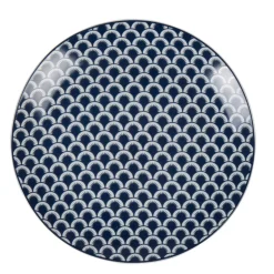 Assiette à dessert bleu foncé et blanc motif vague seigaiha|Gifi