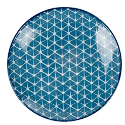 Assiette à dessert bleue motif grillagé blanc Urban|Gifi Hot