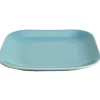 Assiette à dessert carré en grès bleue turquoise et blanche|Gifi Best