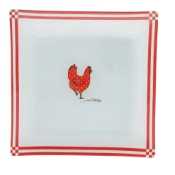 Assiette à dessert carrée blanc et rouge design poule|Gifi Outlet