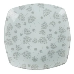 Assiette à dessert carrée blanche fleur pissenlit gris|Gifi