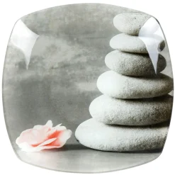 Assiette à dessert carrée design galets gris zen|Gifi Clearance