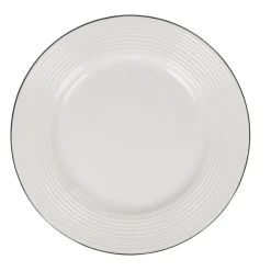 Assiette à dessert en faïence ronde blanche relief bord noir|Gifi Hot