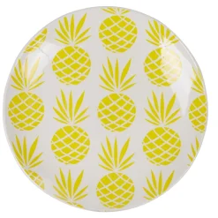 Assiette à dessert en faïence motif ananas blanc et jaune|Gifi Hot
