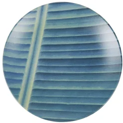 Assiette à dessert en faïence imprimé feuille vert bleu|Gifi Discount
