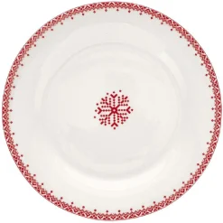 Assiette à dessert en porcelaine blanche motif Noël flocons rouges|Gifi Sale