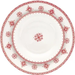 Assiette à dessert en porcelaine blanche motif Noël flocons rouges|Gifi Sale