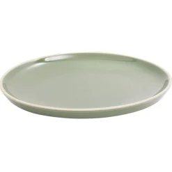 Assiette à dessert faïence vert avec liseré crème|Gifi