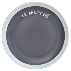 Assiette à dessert grise contour blanc inscription Le marché|Gifi