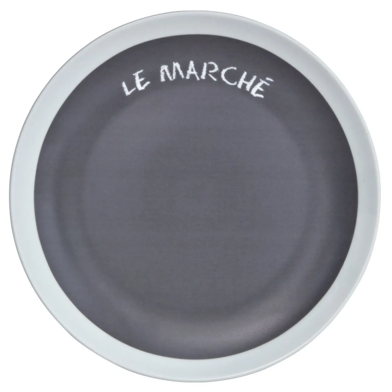 Assiette à dessert grise contour blanc inscription Le marché|Gifi