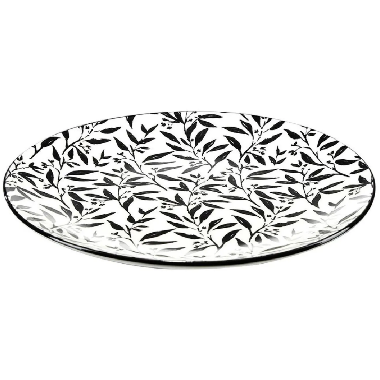 Assiette à dessert porcelaine motif feuillage noir blanc Ø19xH2cm|Gifi Best