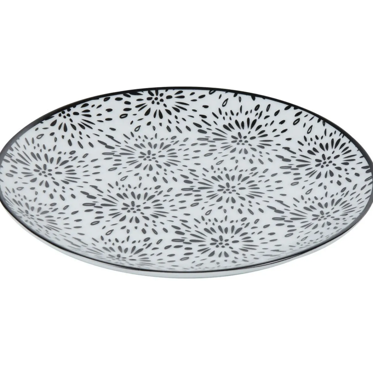 Assiette à dessert ronde blanche et noire Sara|Gifi Sale
