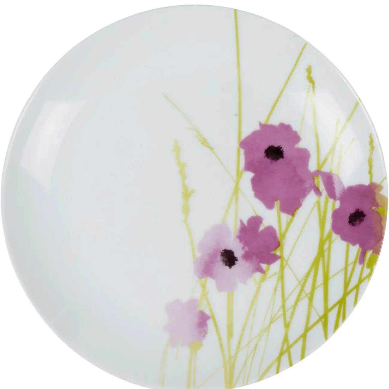 Assiette à dessert ronde blanche motif pavot violet|Gifi Best