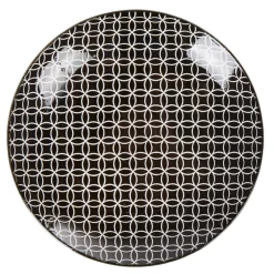 Assiette à dessert ronde blanche motif géométrique noir|Gifi