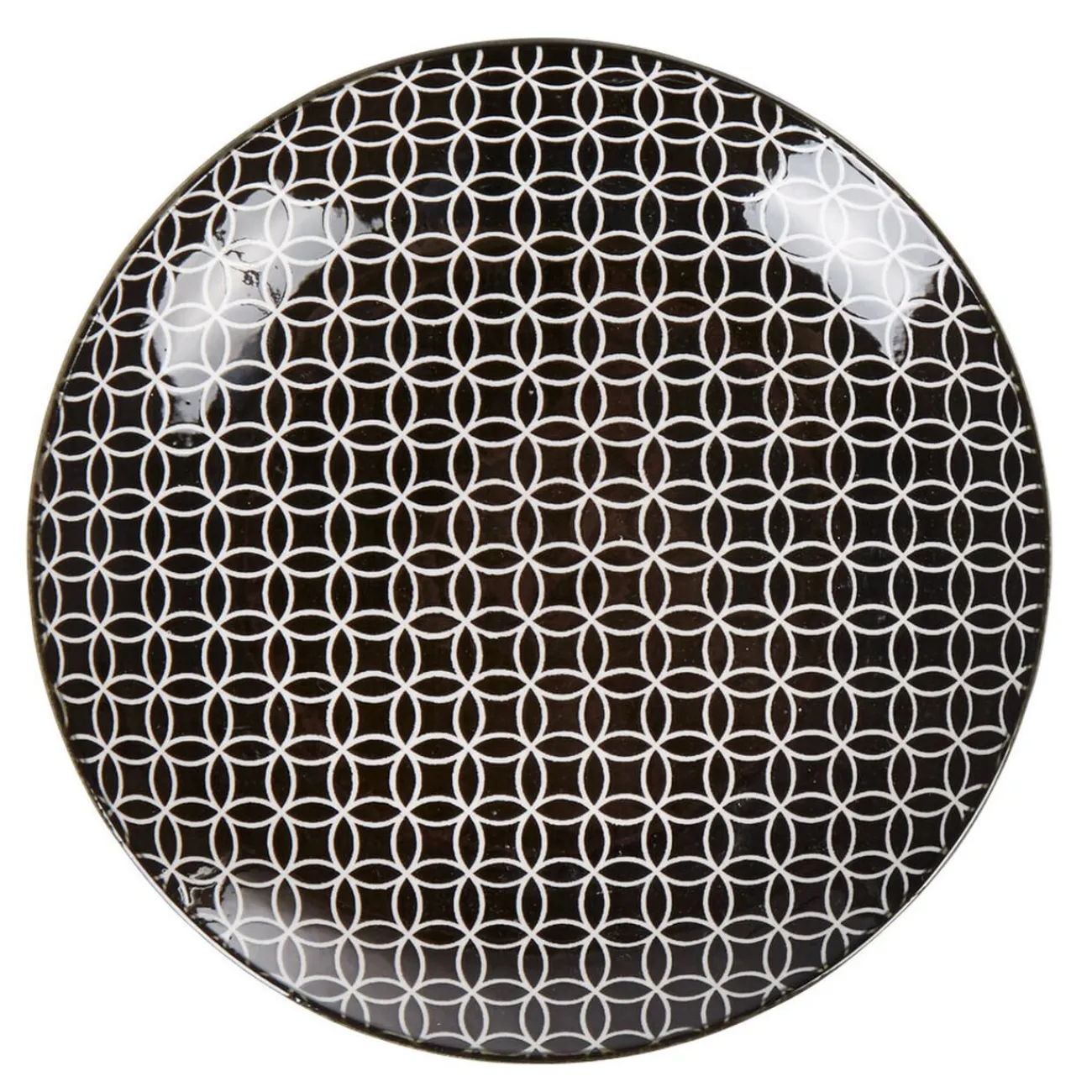 Assiette à dessert ronde blanche motif géométrique noir|Gifi
