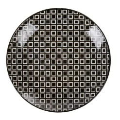 Assiette à dessert ronde blanche motif losange noir Etna|Gifi