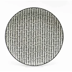 Assiette à dessert ronde blanche à motif chevron noir|Gifi