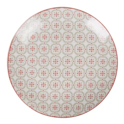 Assiette à dessert ronde campagne motif carreau de ciment rouge gris|Gifi Discount