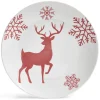 Assiette à dessert ronde Ø19,5cm motif cerf flocon blanc et rose|Gifi Outlet