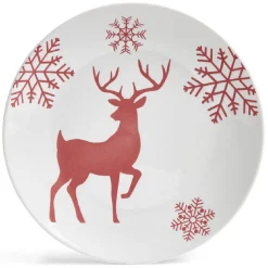Assiette à dessert ronde Ø19,5cm motif cerf flocon blanc et rose|Gifi Outlet