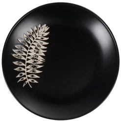 Assiette à dessert ronde noire motif plante blanche embossé|Gifi Outlet