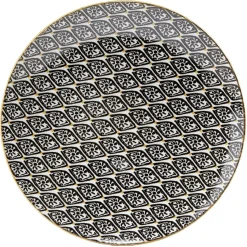 Assiette à dessert ronde Praia motif ethnique noir blanc jaune|Gifi New