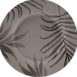 Assiette à dessert ronde taupe motif feuilles|Gifi Clearance