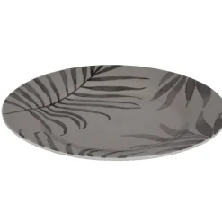 Assiette à dessert ronde taupe motif feuilles|Gifi Clearance