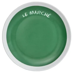 Assiette à dessert verte contour blanc inscription Le marché|Gifi New