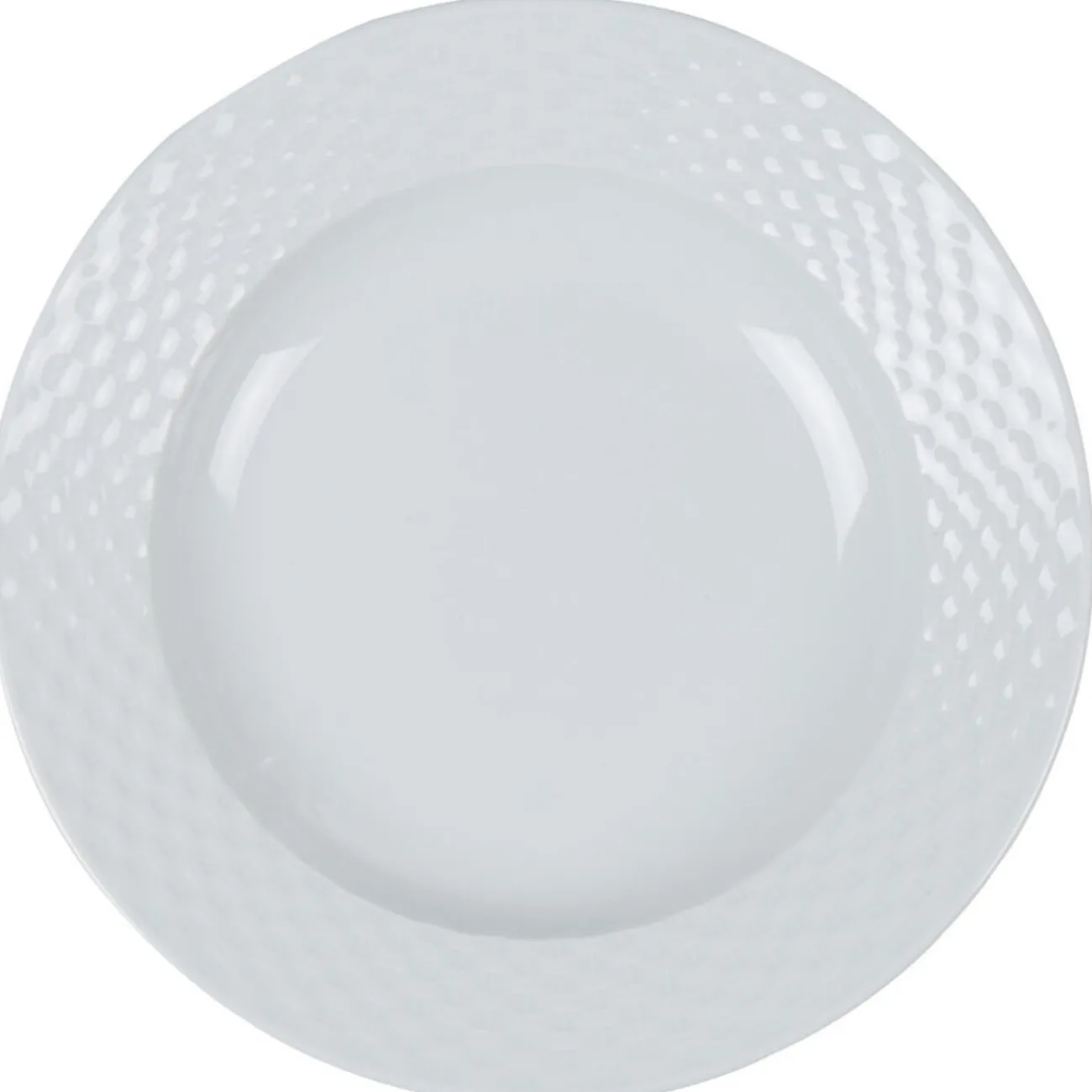 Assiette creuse blanche ronde aile damassée|Gifi Hot