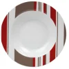 Assiette creuse porcelaine rayures taupe rouge blanc|Gifi New