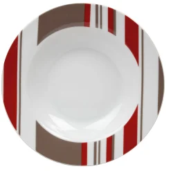 Assiette creuse porcelaine rayures taupe rouge blanc|Gifi New