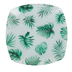 Assiette dessert carrée blanche motif feuille tropicale vert|Gifi Clearance