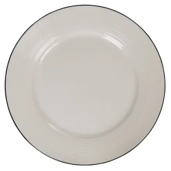 Assiette en faïence plate ronde blanche relief bord noir|Gifi Best