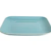 Assiette plate carré en grès bleue turquoise et blanche|Gifi Outlet