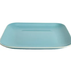Assiette plate carré en grès bleue turquoise et blanche|Gifi Outlet