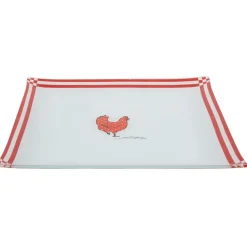 Assiette plate carrée blanc et rouge design poule|Gifi Discount