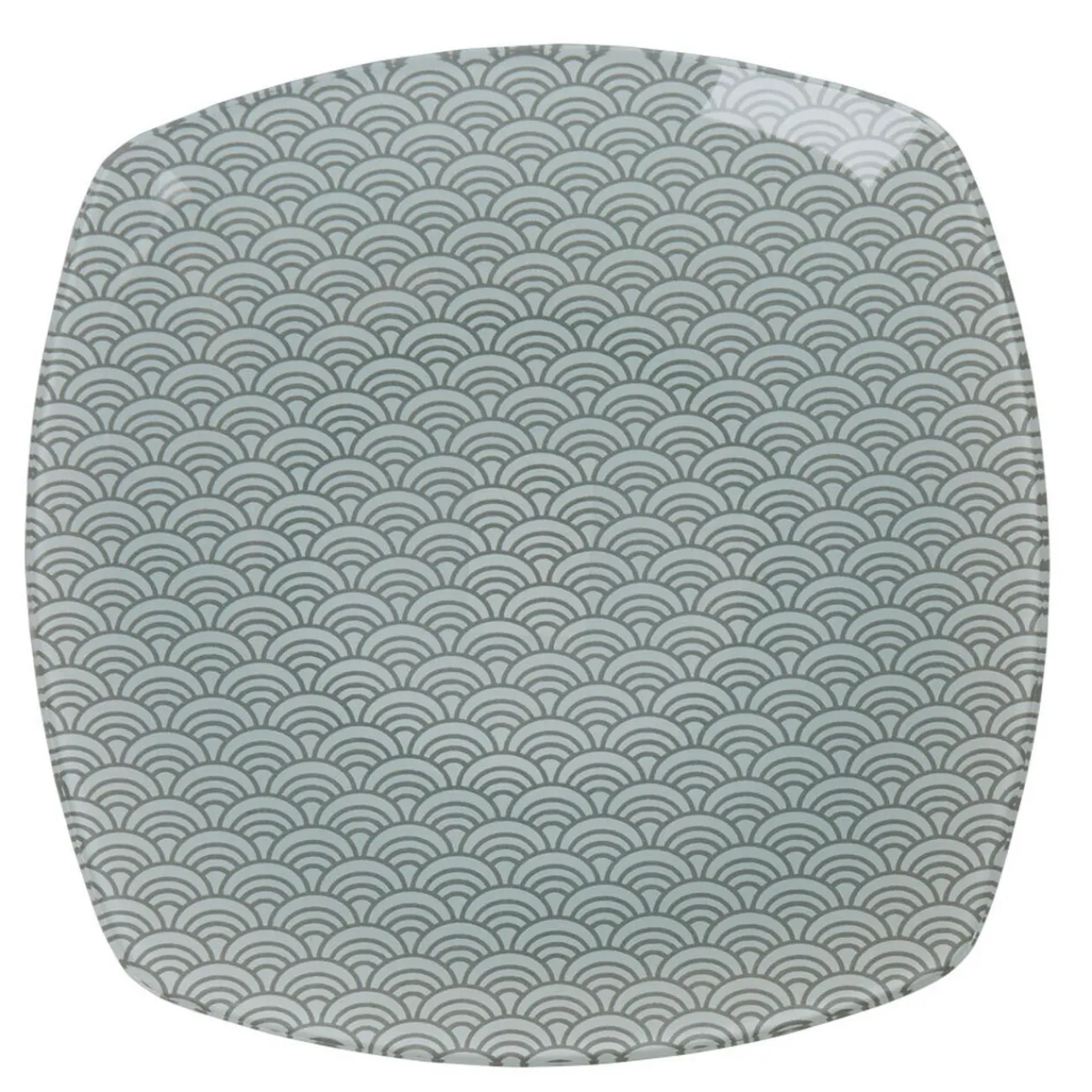 Assiette plate carrée blanche motif vague seigaiha gris|Gifi Best