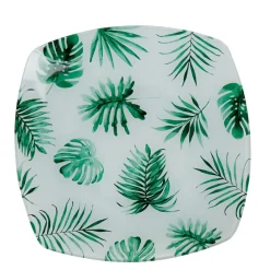 Assiette plate carrée blanche motif feuille tropicale vert|Gifi Online