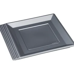 Assiette plate carrée gris foncé en plastique réutilisable x6|Gifi New