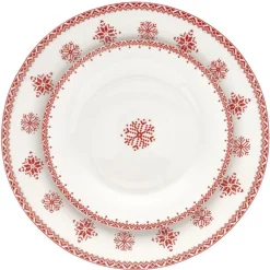 Assiette plate en porcelaine blanche motif Noël flocons rouges|Gifi Hot