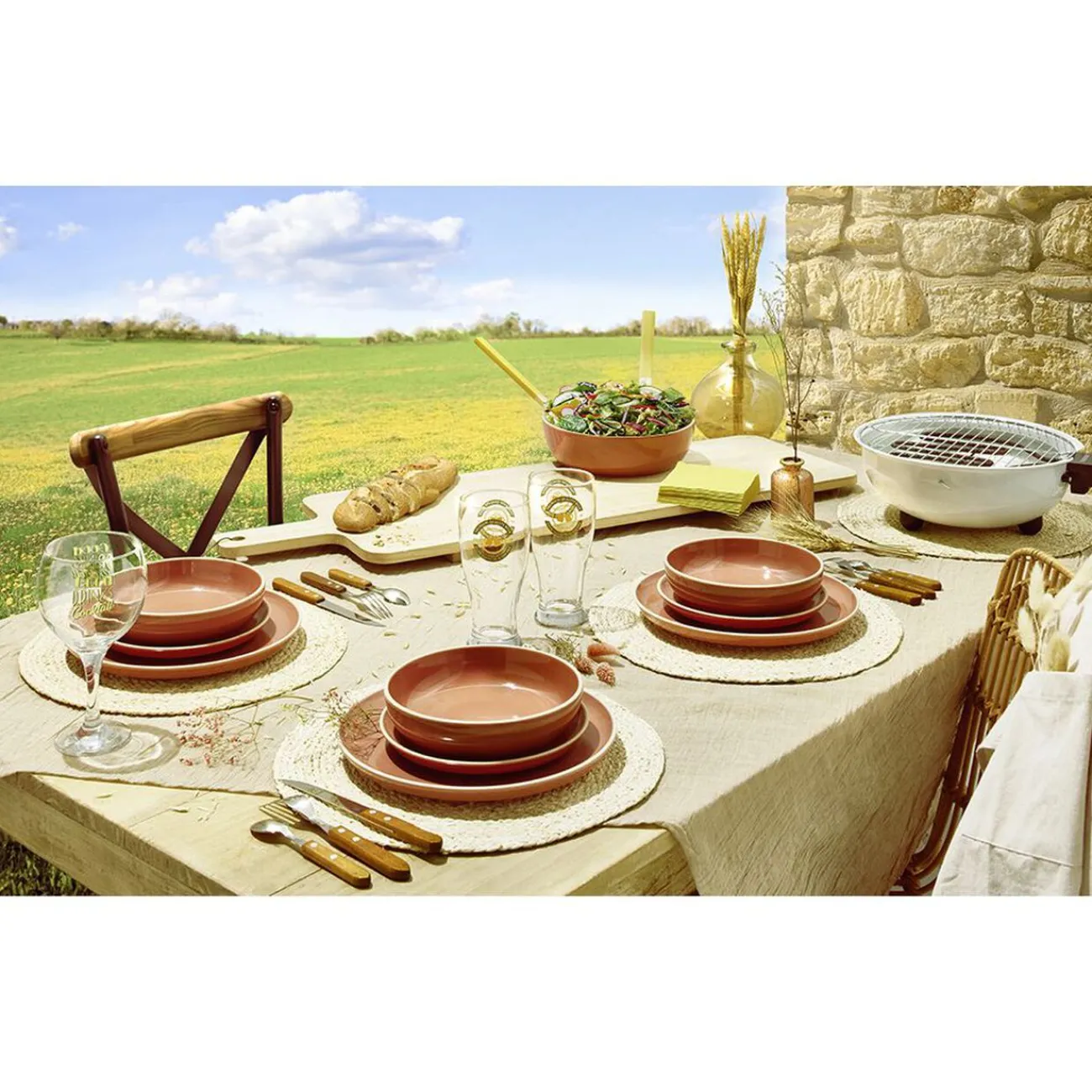 Assiette plate faïence Terracotta avec liseré crème|Gifi Online