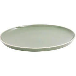 Assiette plate faïence vert avec liseré crème|Gifi