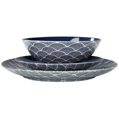 Assiette plate motif vague japonaise bleue et blanche|Gifi Hot