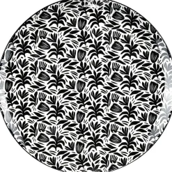 Assiette plate porcelaine motif feuillage noir blanc Ø24xH2,3cm|Gifi Clearance