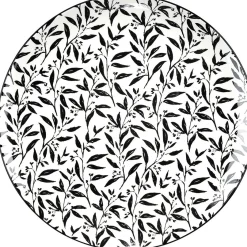 Assiette plate porcelaine motif feuillage noir blanc Ø24xH2,3cm|Gifi Clearance